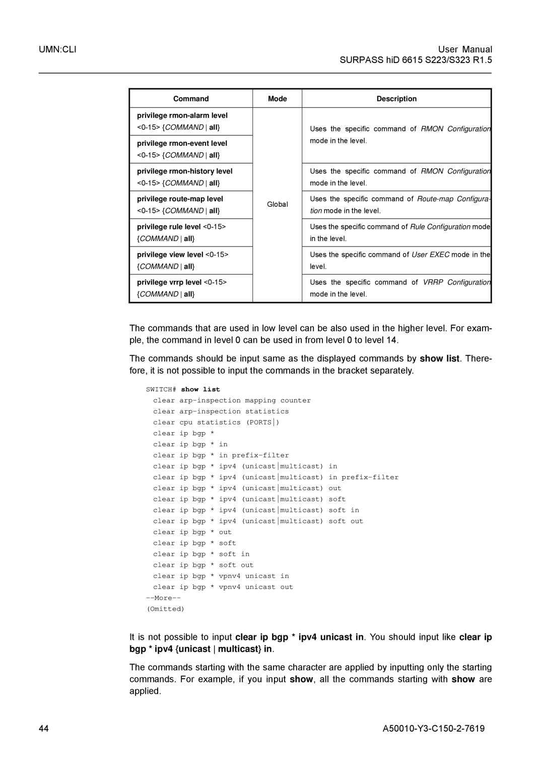 Siemens S323, S223 user manual SWITCH# show list 