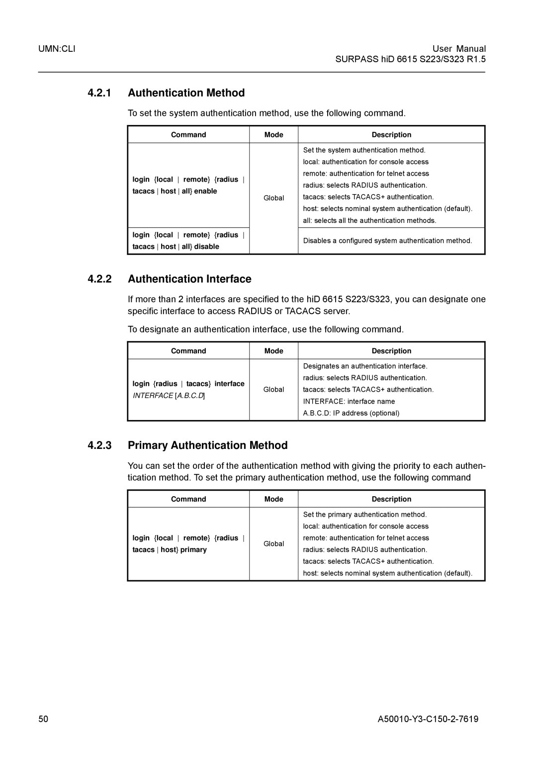 Siemens S323, S223 user manual Authentication Interface, Primary Authentication Method 