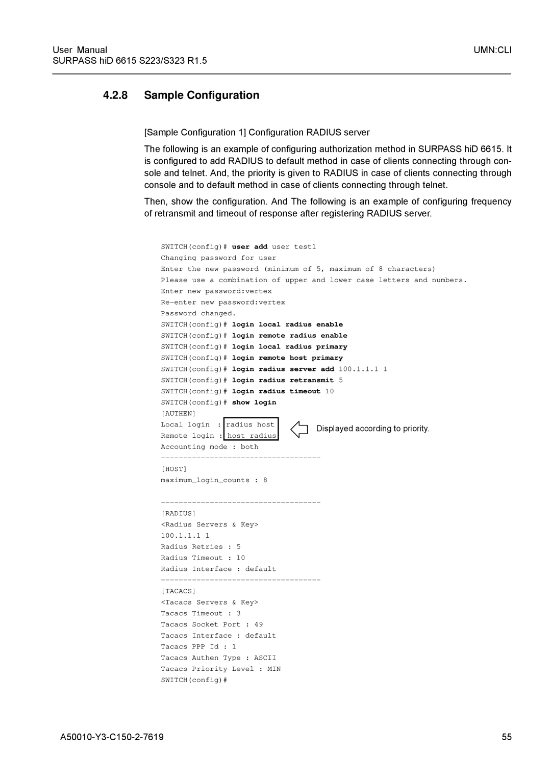 Siemens S223, S323 user manual Sample Configuration, Tacacs 