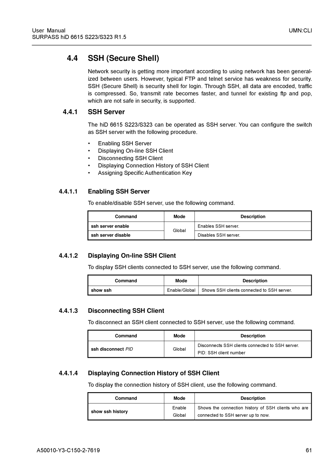 Siemens S223, S323 user manual SSH Secure Shell, SSH Server 