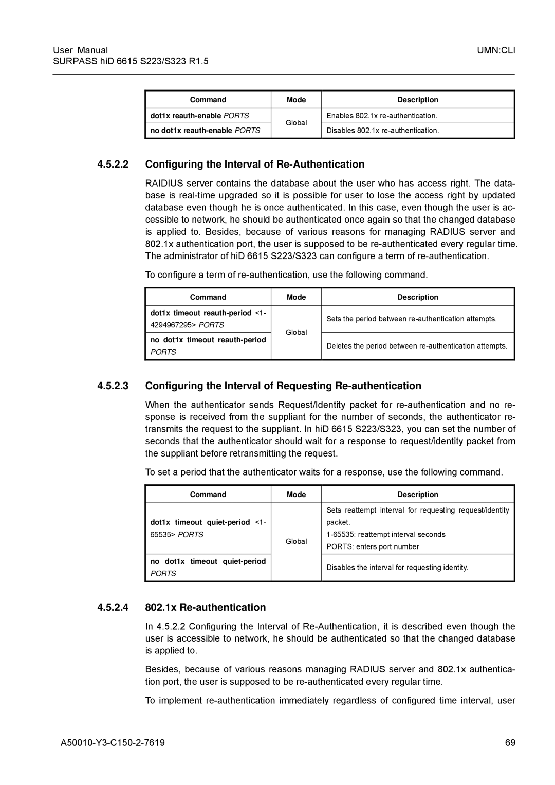 Siemens S223, S323 Configuring the Interval of Re-Authentication, Configuring the Interval of Requesting Re-authentication 