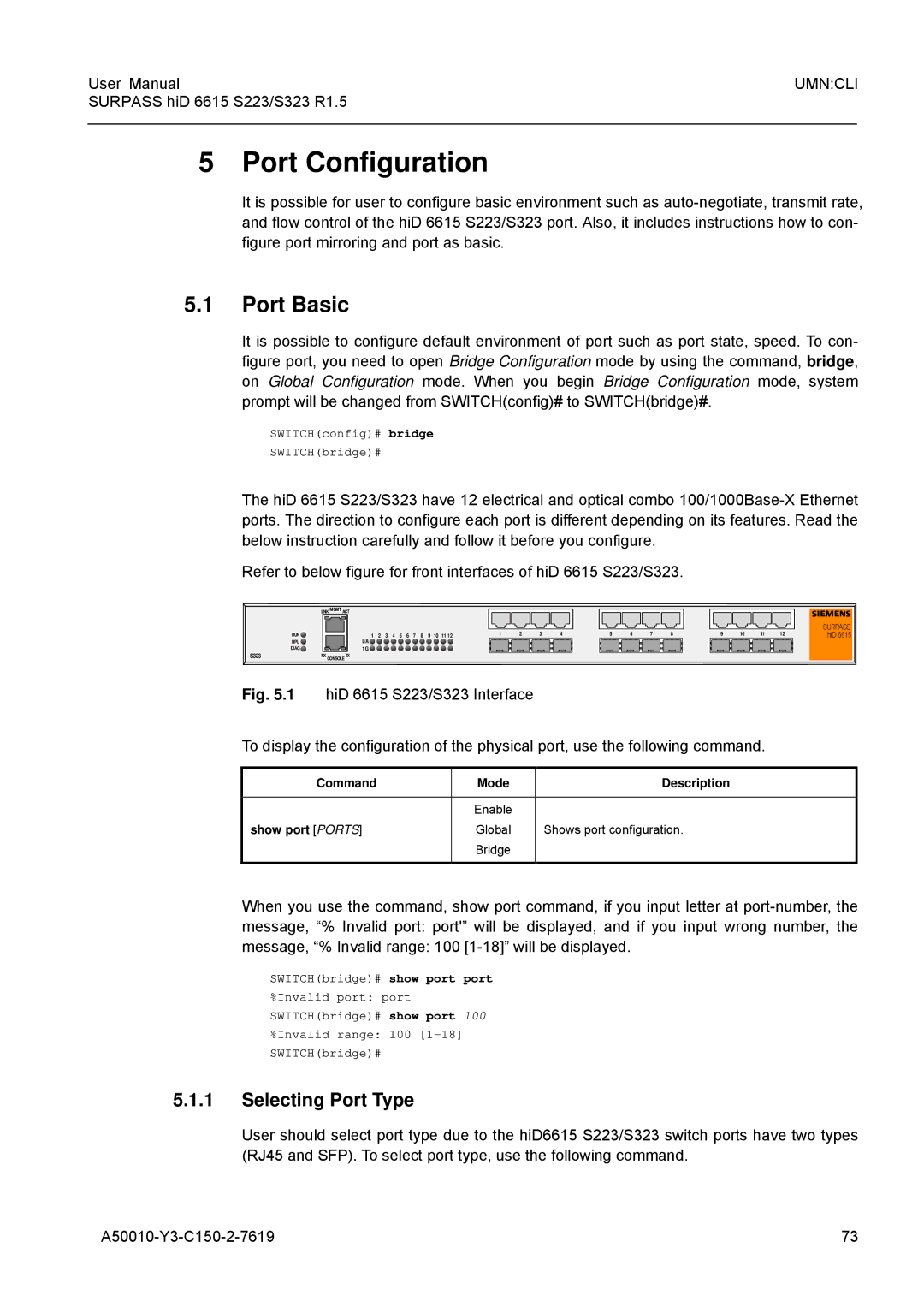 Siemens S223, S323 user manual Port Basic, Selecting Port Type, Show port Ports 