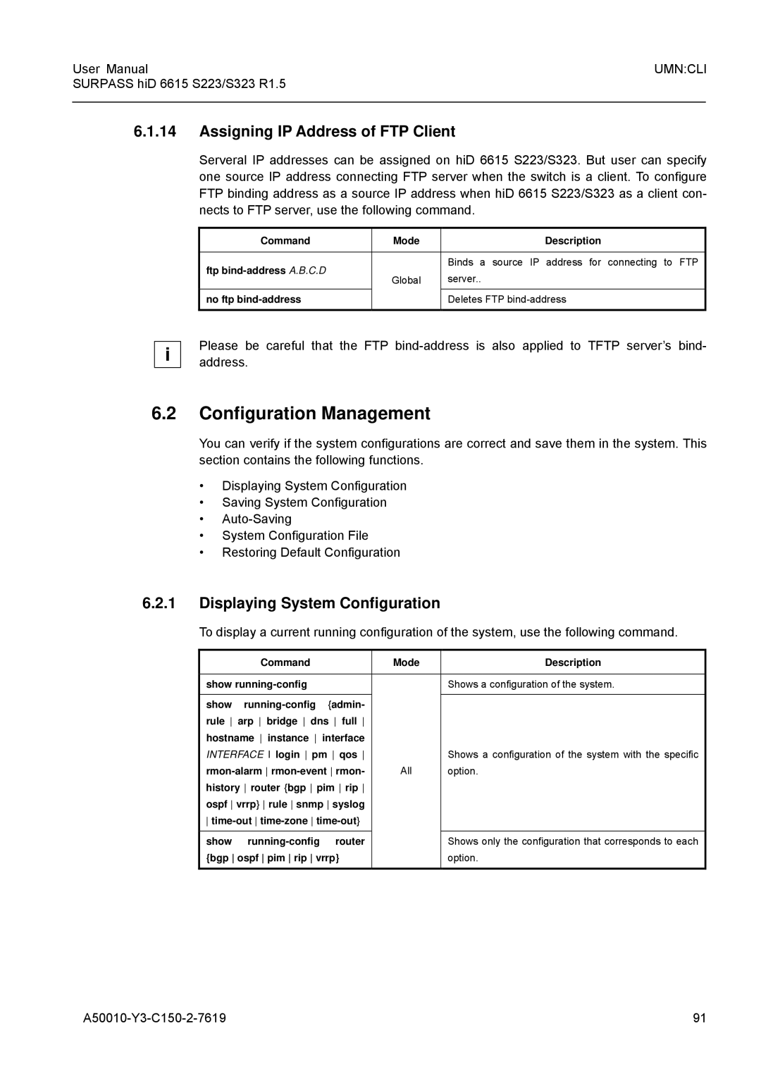 Siemens S223, S323 user manual Configuration Management, Assigning IP Address of FTP Client, Displaying System Configuration 