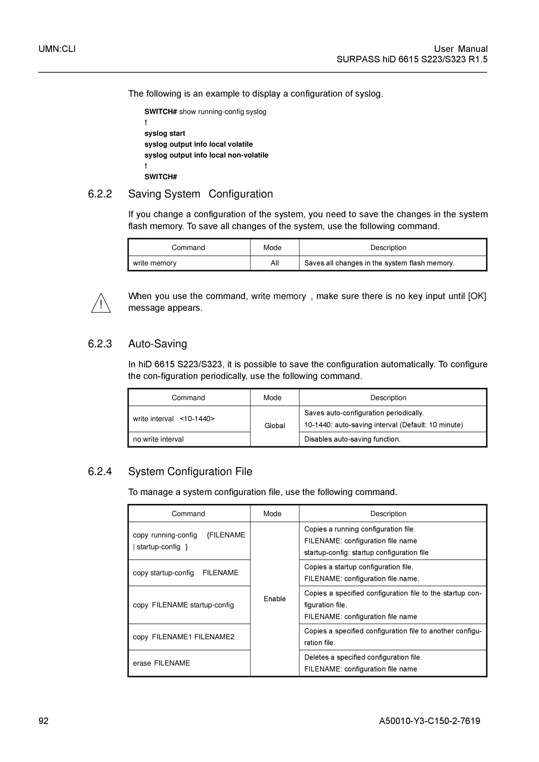 Siemens S323, S223 user manual Saving System Configuration, Auto-Saving, System Configuration File, Message appears 