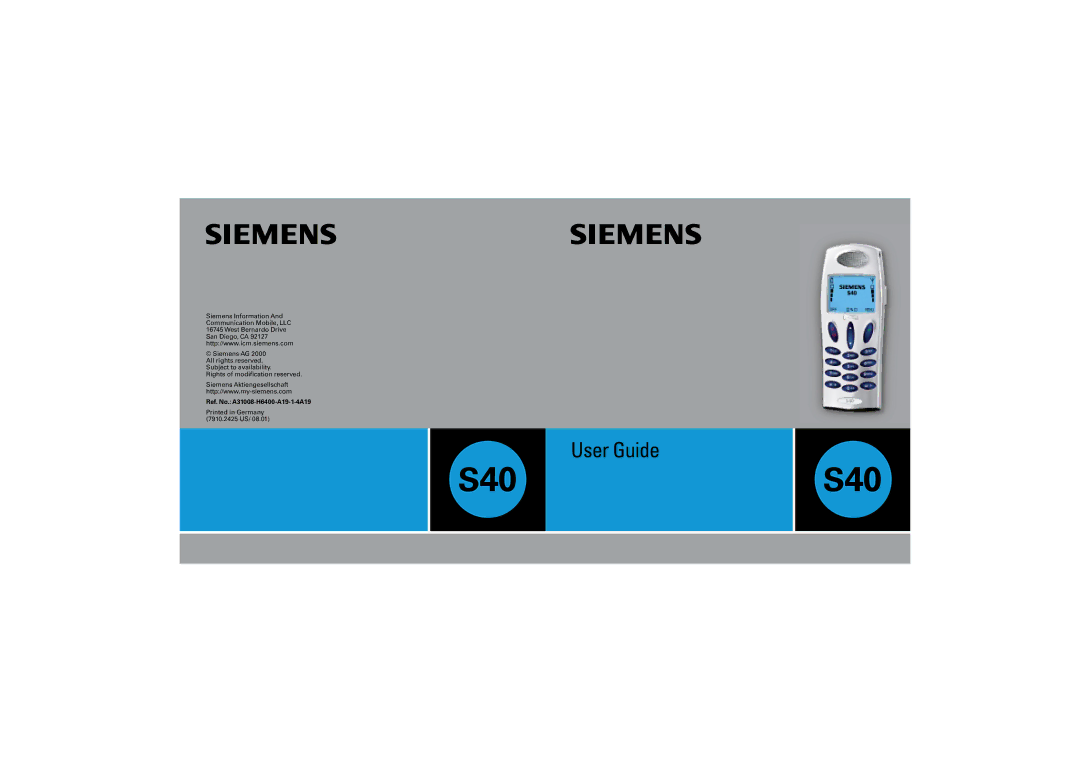 Siemens manual S40S40, Ref. No. A31008-H6400-A19-1-4A19 