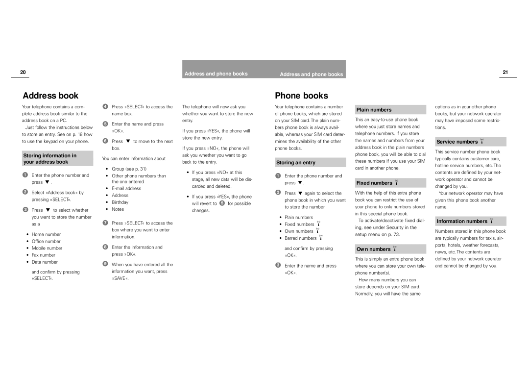 Siemens S40 manual Address book, Phone books 