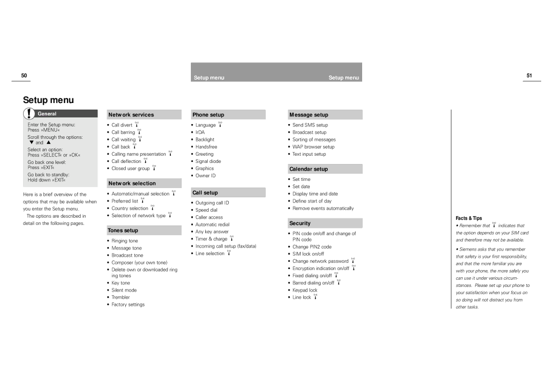 Siemens S40 manual Setup menu 