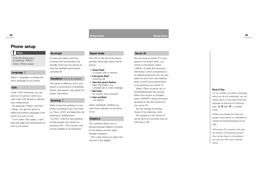 Siemens S40 manual Phone setup 