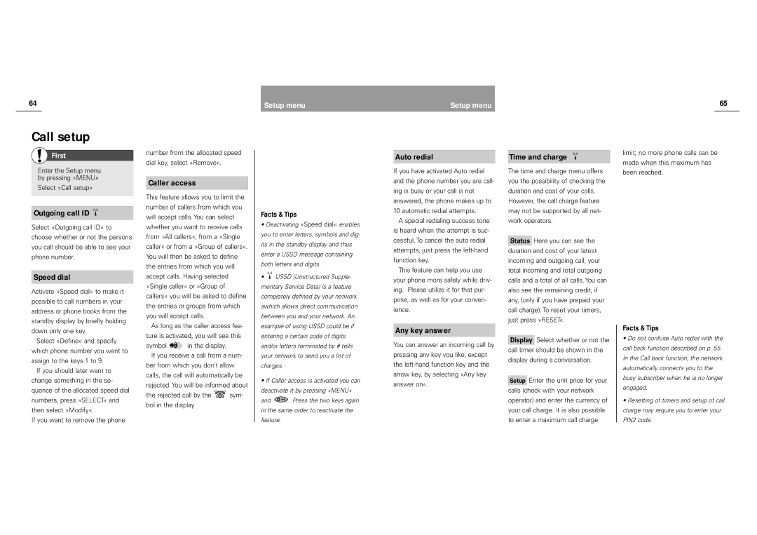 Siemens S40 manual Call setup 