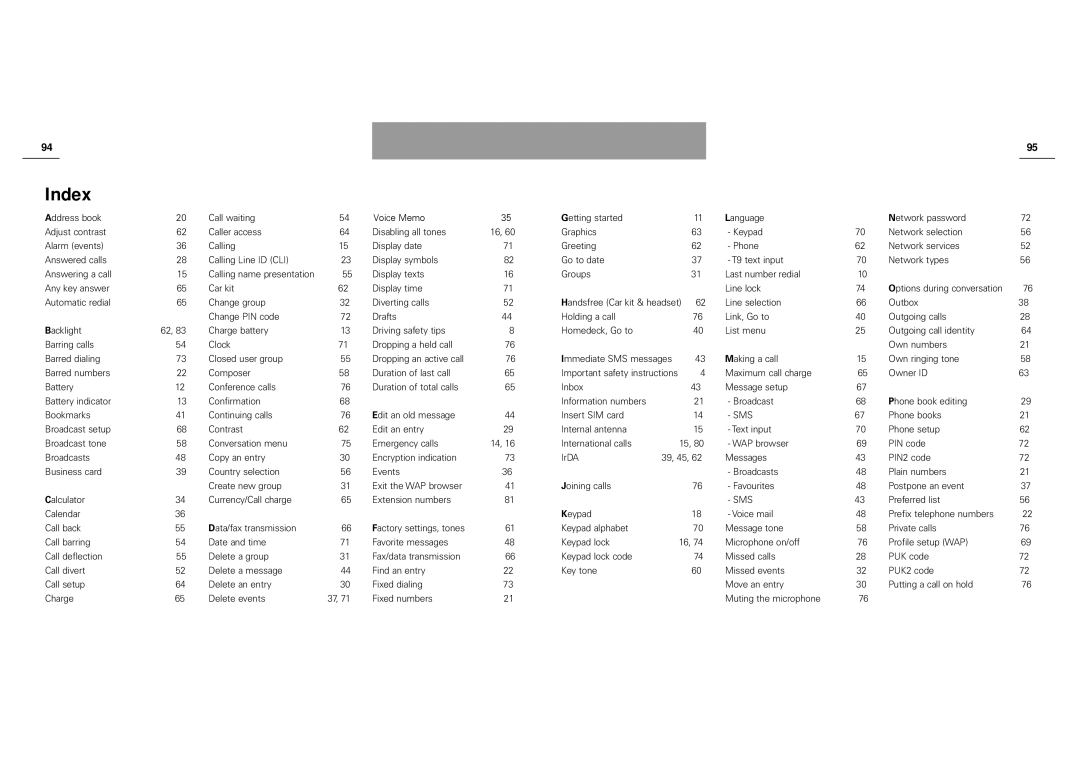 Siemens S40 manual Index, Sms 