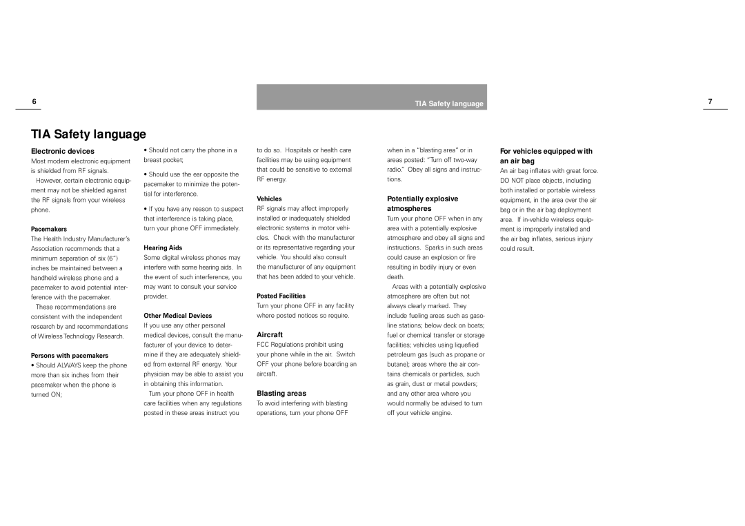 Siemens S40 manual Electronic devices, Aircraft, Blasting areas, For vehicles equipped with an air bag 