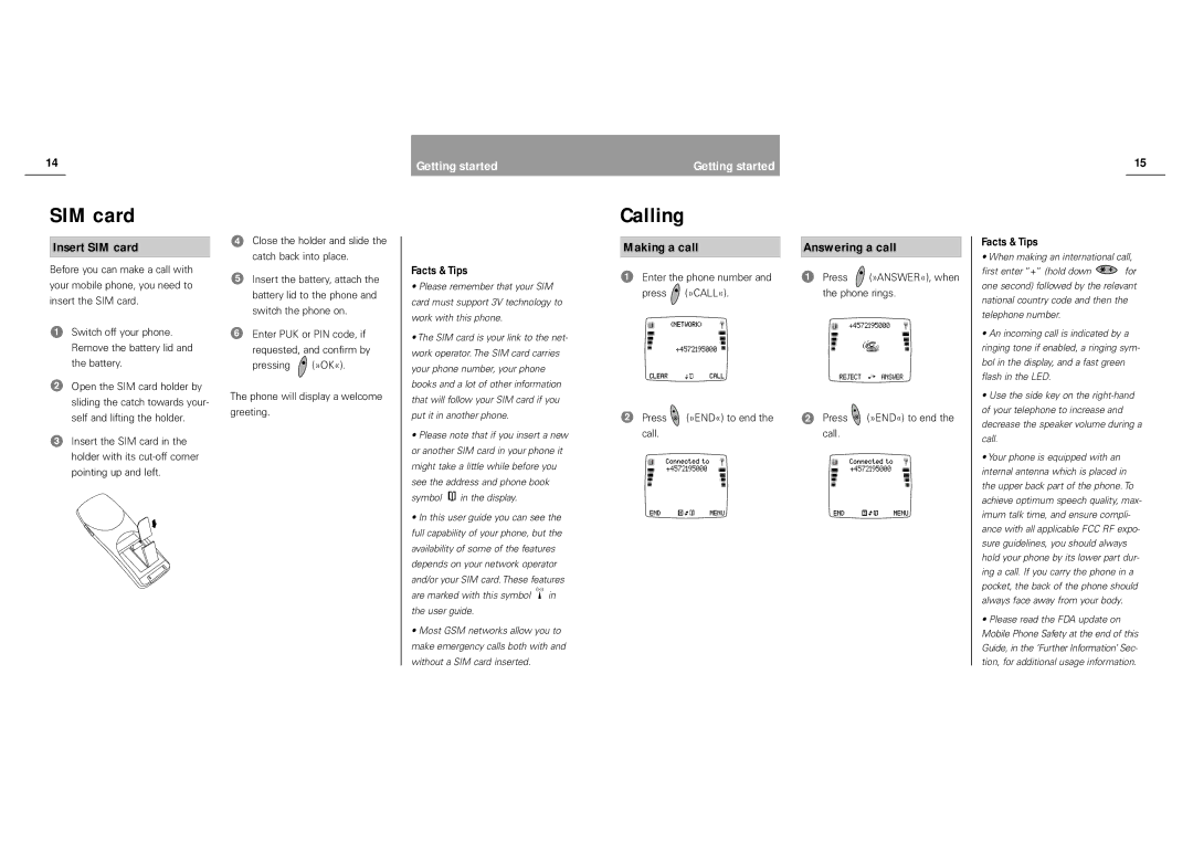 Siemens S40 manual Calling, Insert SIM card, Making a call, Answering a call 