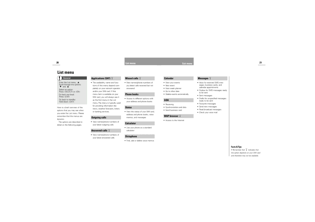 Siemens S42 manual List menu 