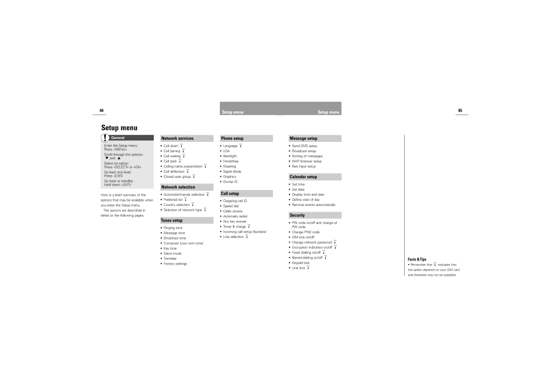 Siemens S42 manual Setup menu 