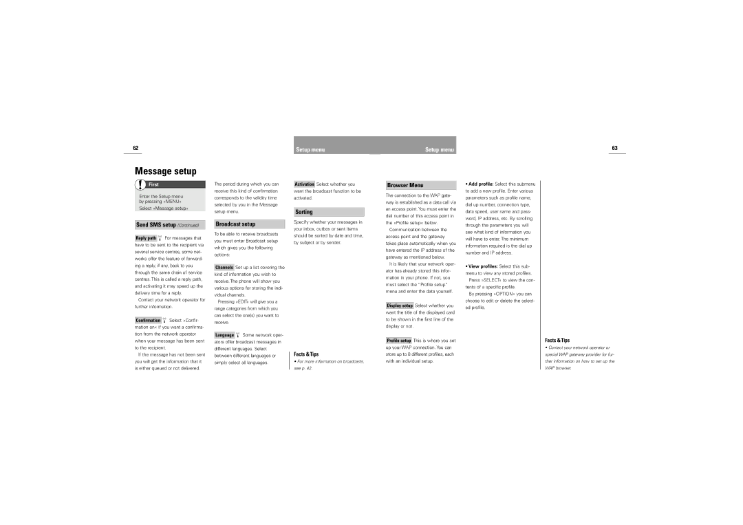 Siemens S42 manual Sorting Browser Menu, Broadcast setup, View profiles Select this sub 