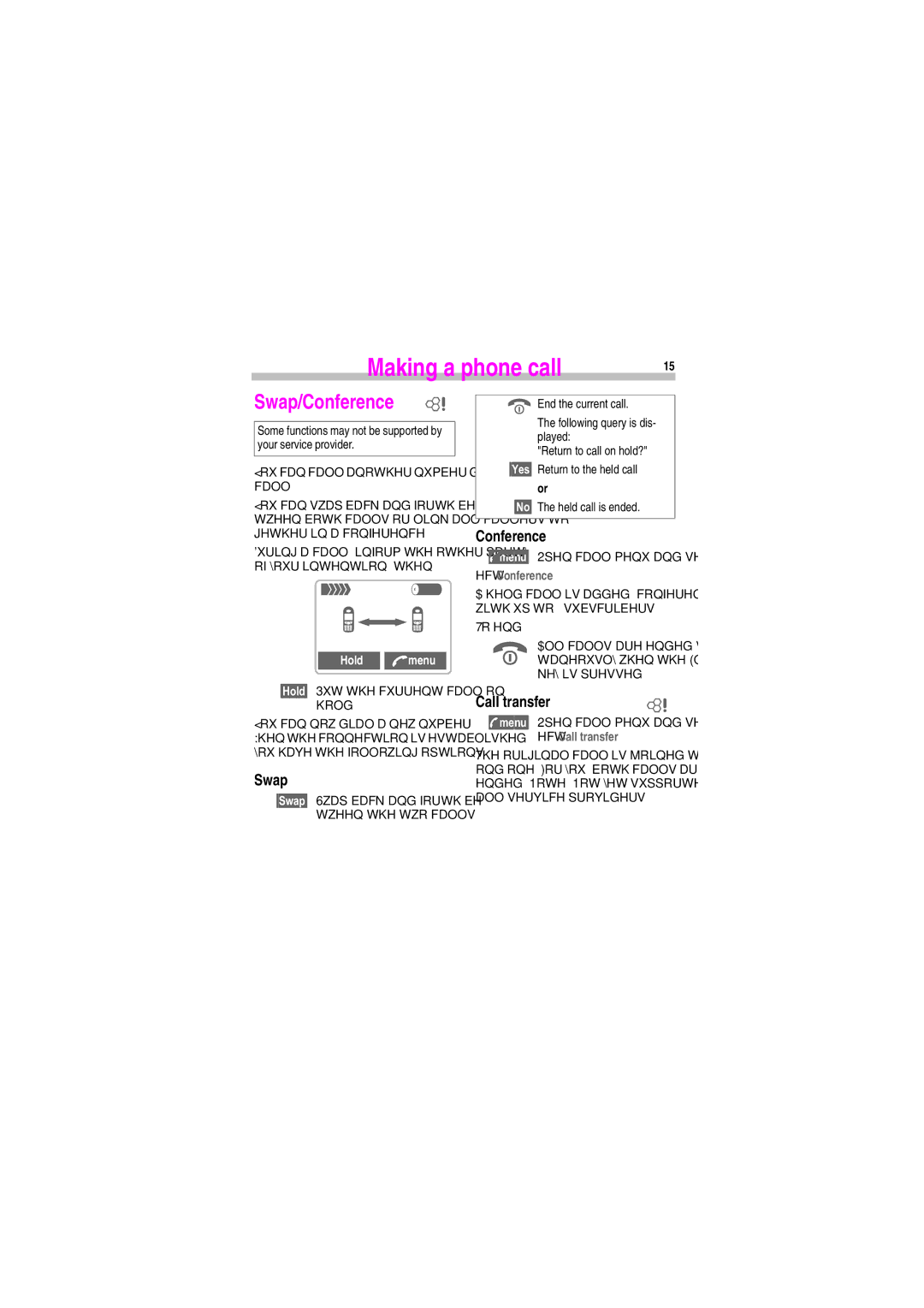 Siemens S45 manual Swap/Conference U, Call transfer, Hold menu 