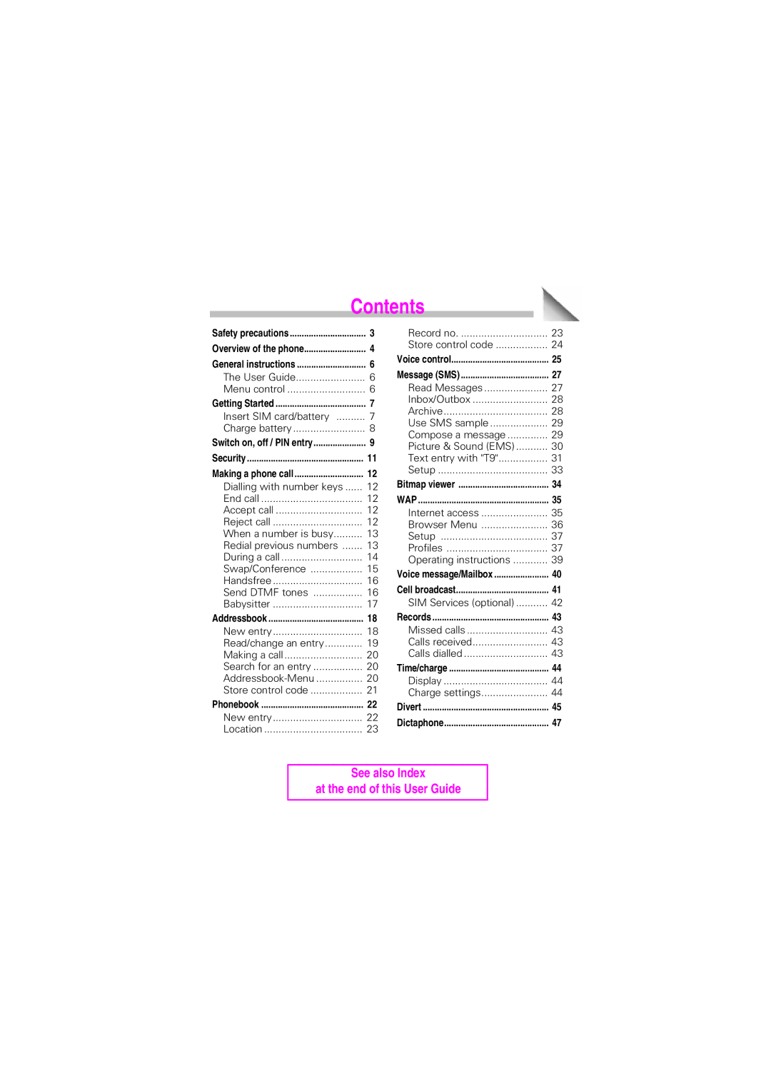 Siemens S45 manual Contents 