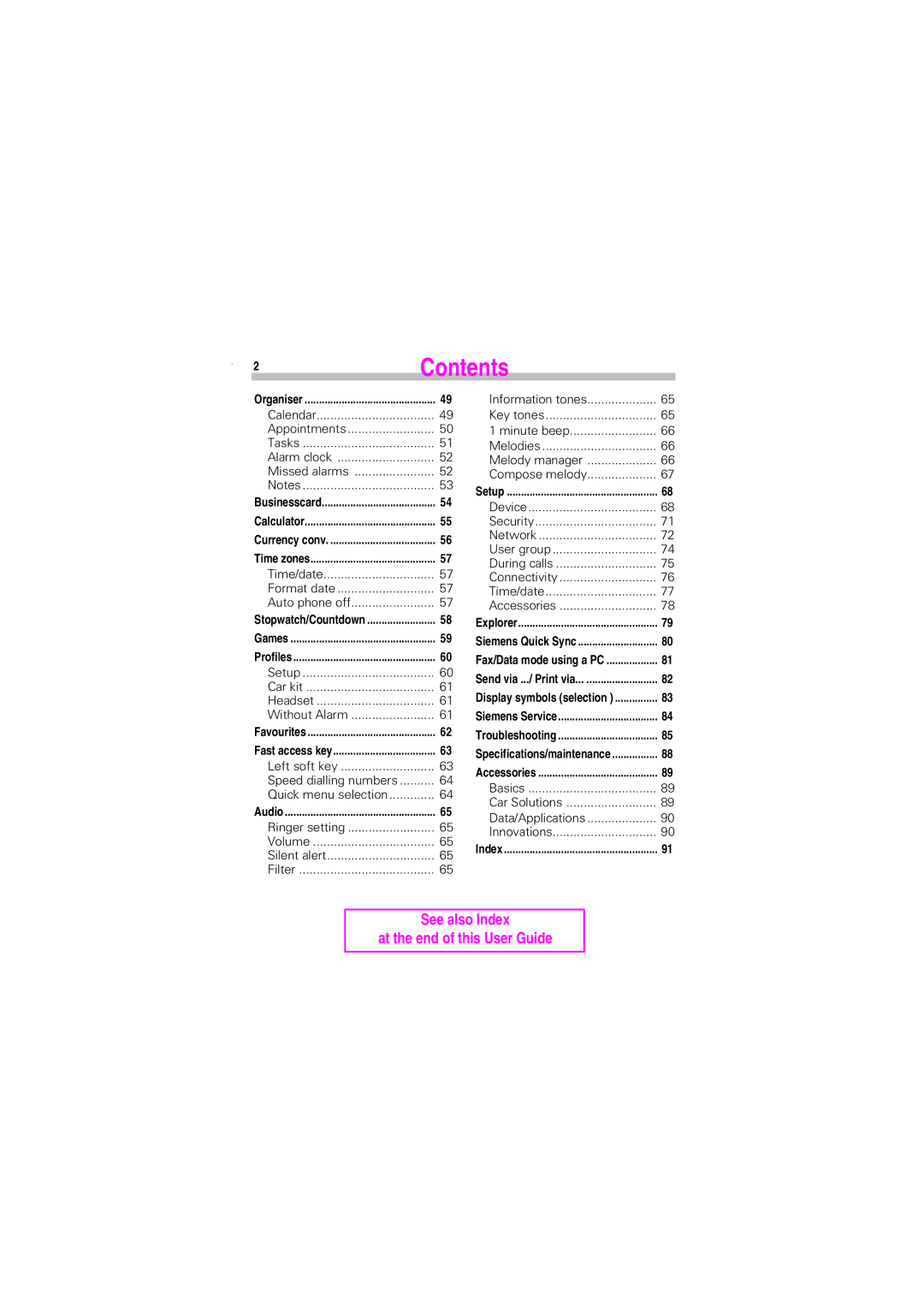 Siemens S45 manual Index 