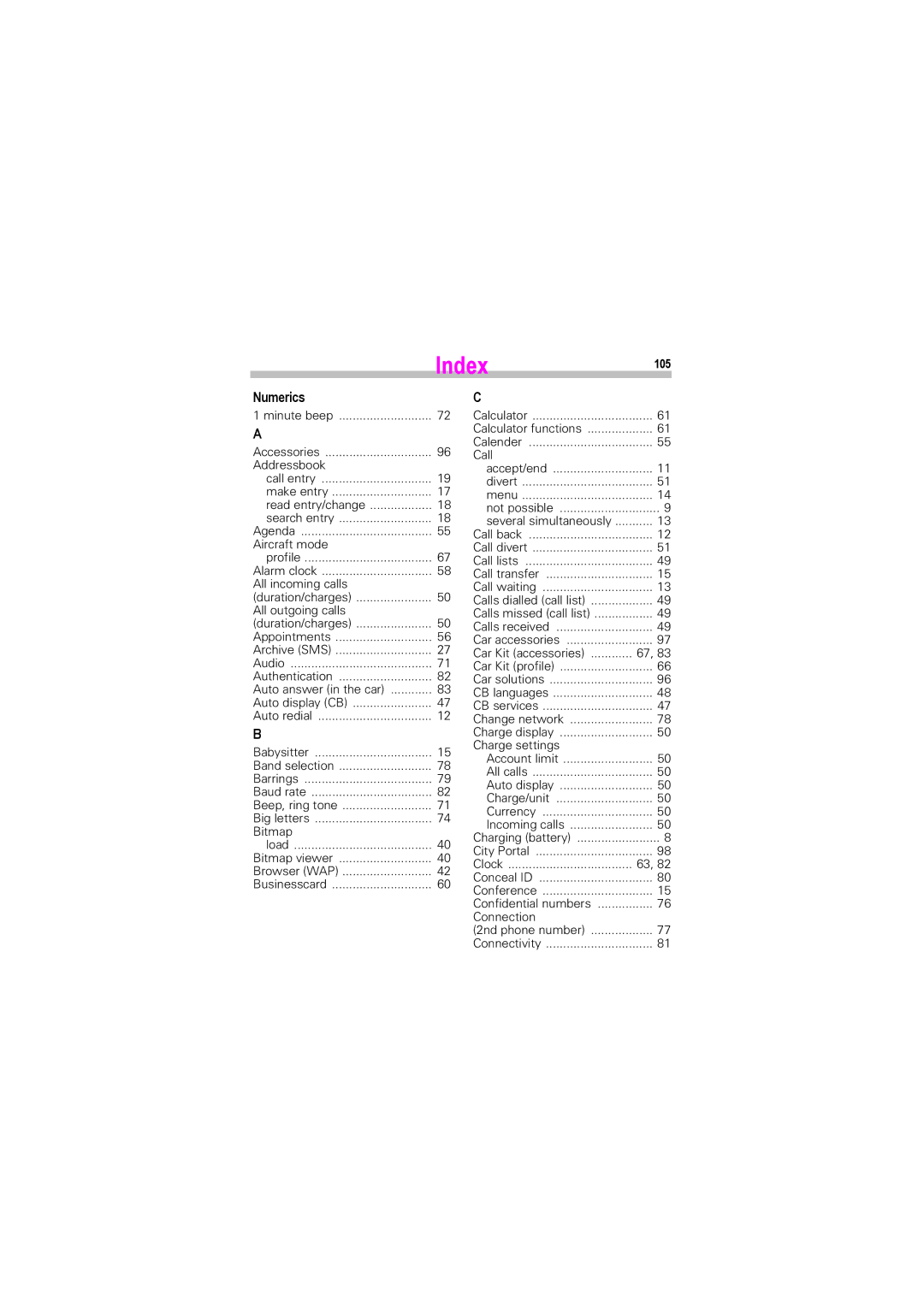 Siemens S45i manual Index105 