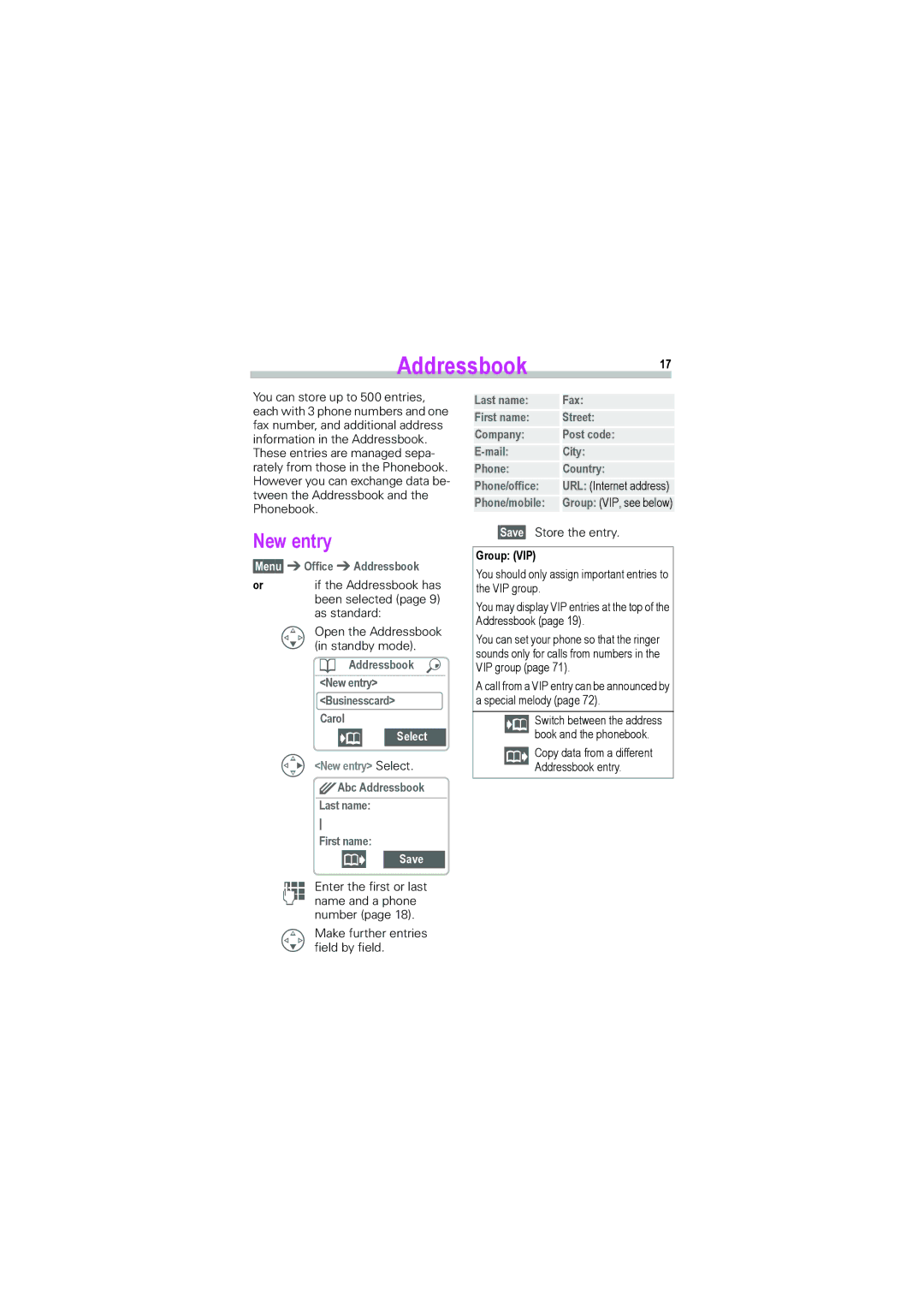 Siemens S45i manual Addressbook17, New entry 