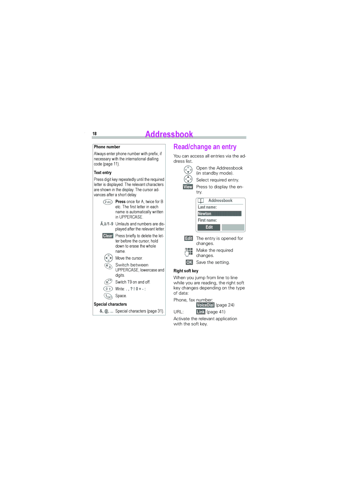 Siemens S45i manual 18Addressbook, Read/change an entry, Edit 