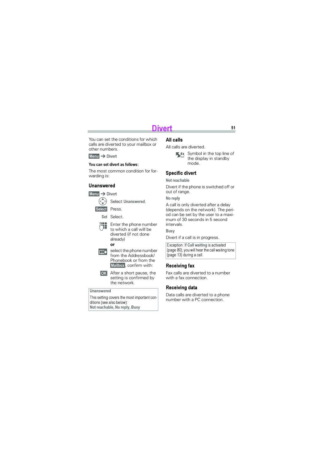 Siemens S45i manual Divert51 