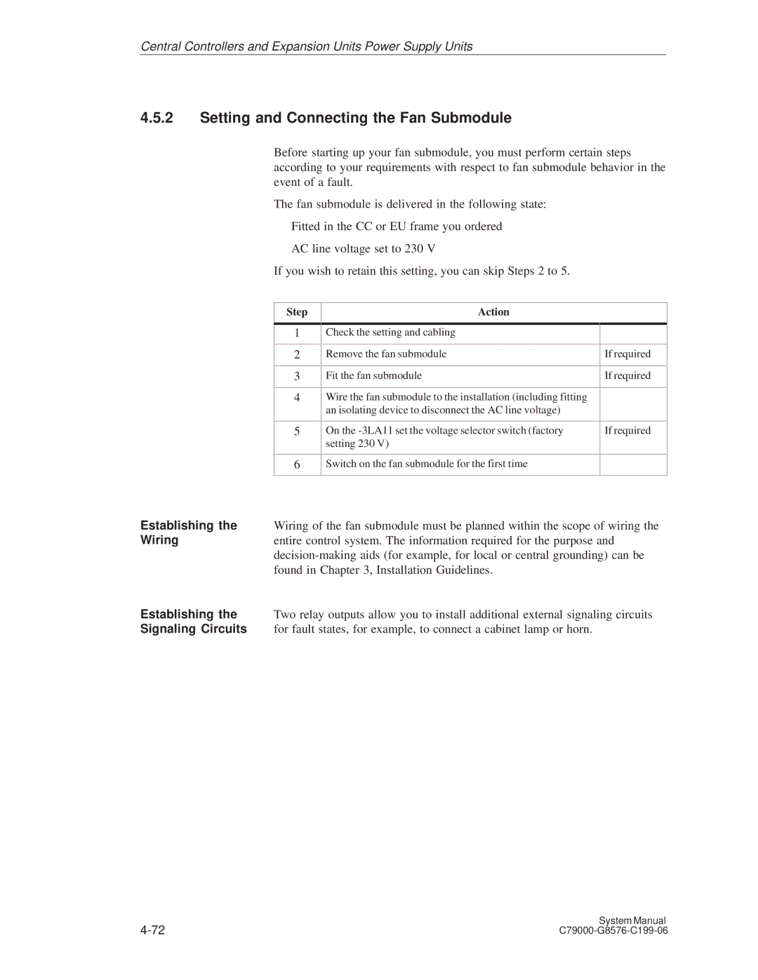 Siemens S5-135U/155U appendix Setting and Connecting the Fan Submodule, Step Action 