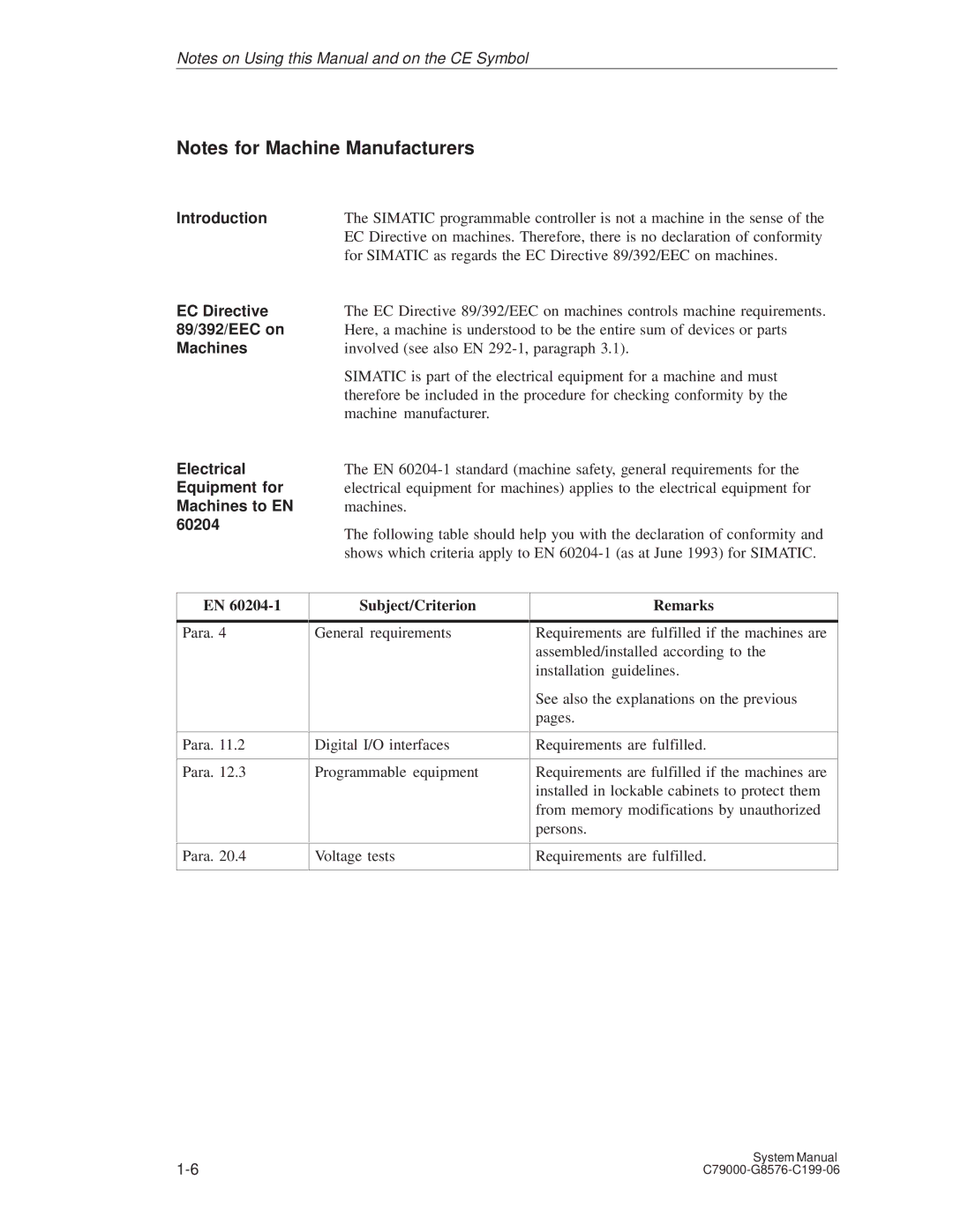 Siemens S5-135U/155U appendix Introduction, EC Directive, 89/392/EEC on, Electrical Equipment for Machines to EN 