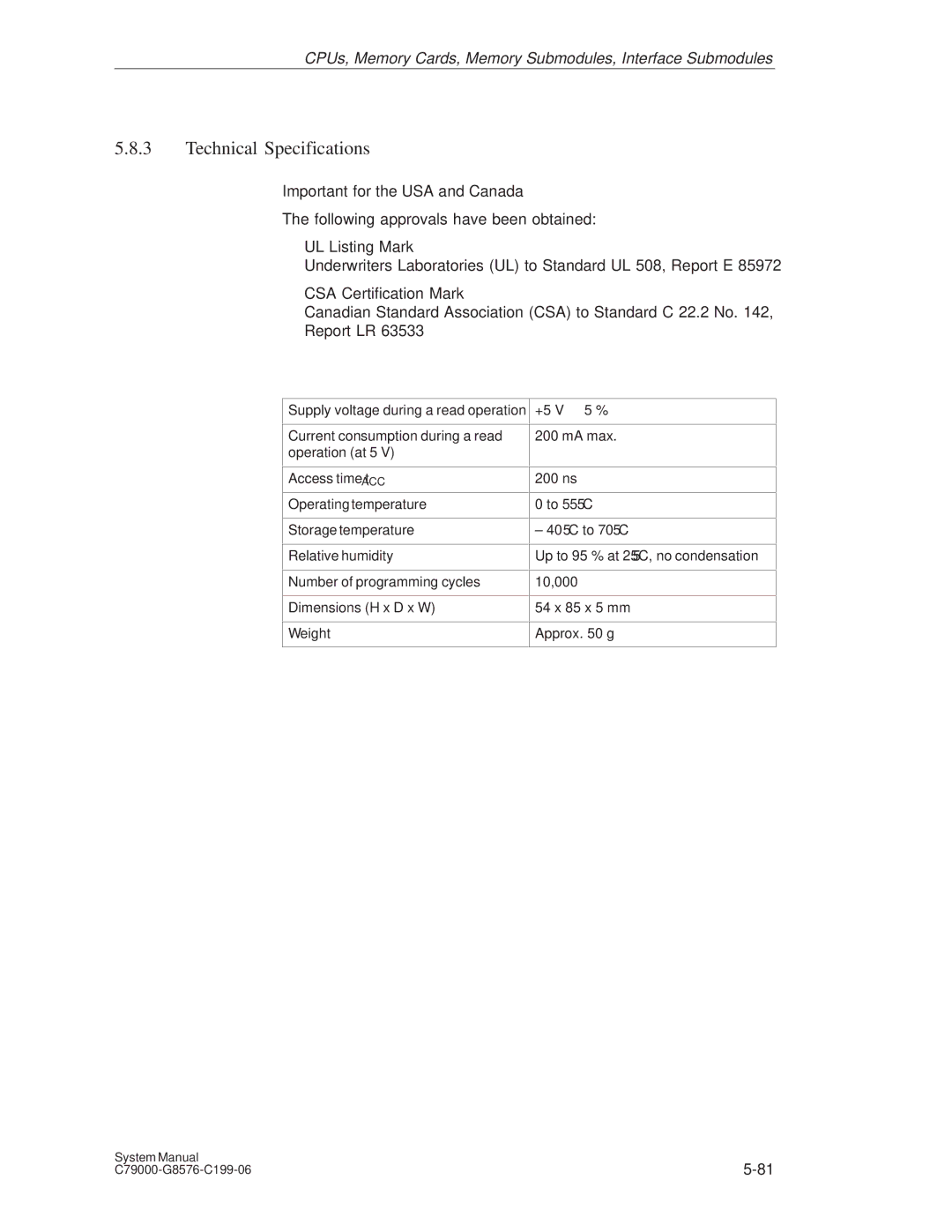 Siemens S5-135U/155U appendix Technical Specifications 