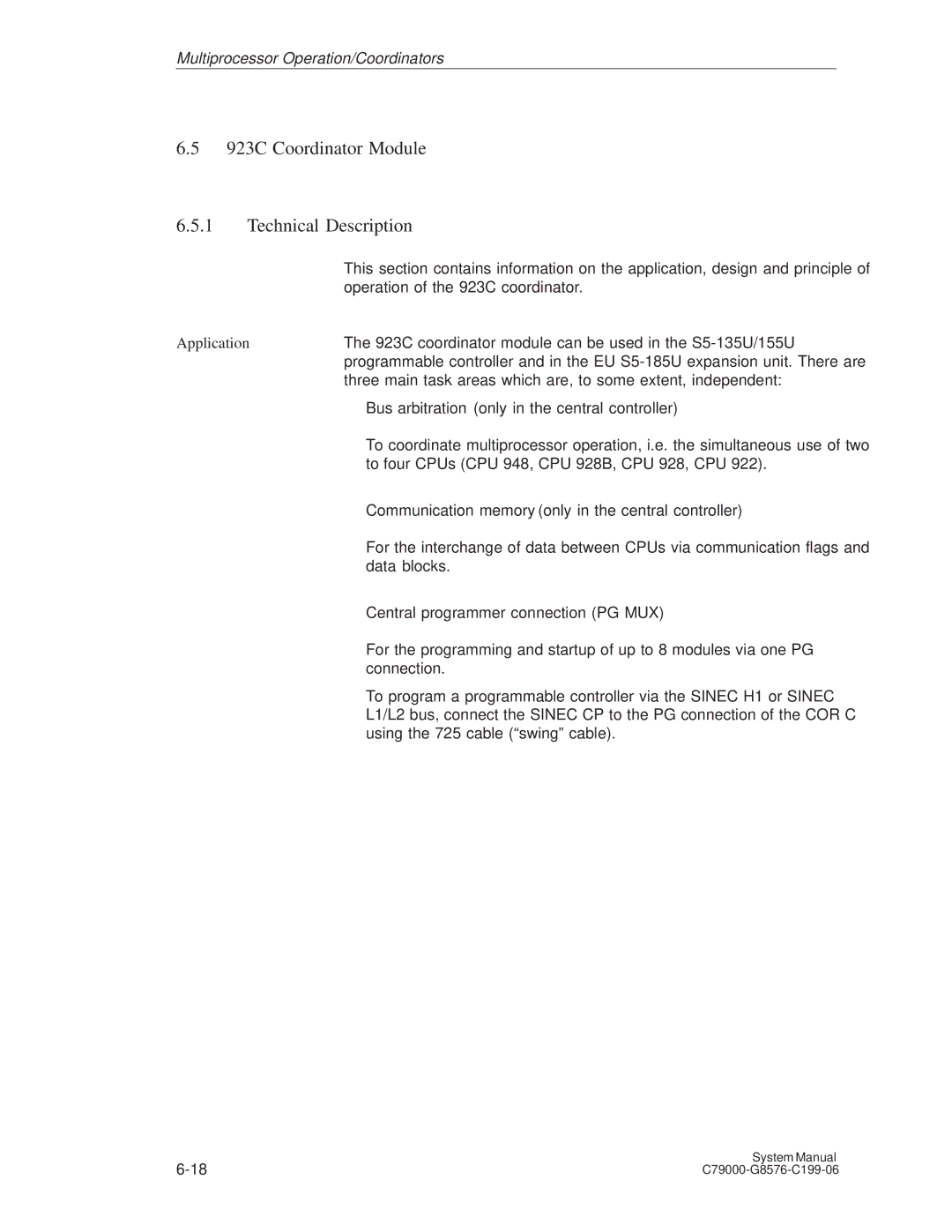 Siemens S5-135U/155U appendix 923C Coordinator Module Technical Description, Central programmer connection PG MUX 