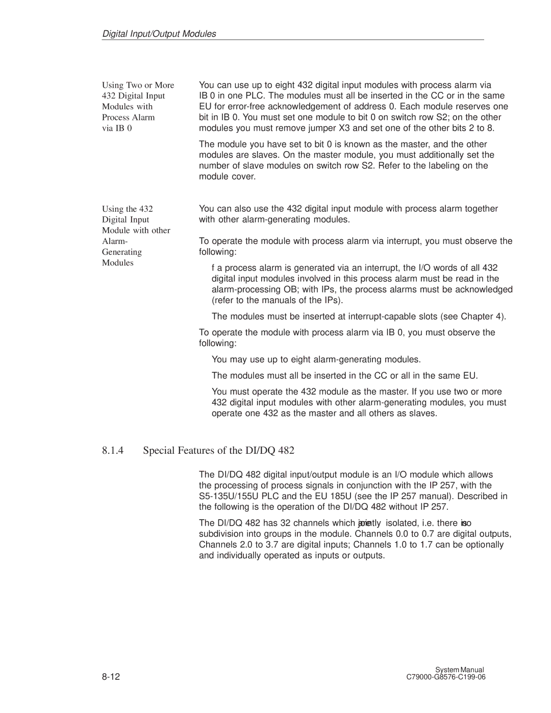 Siemens S5-135U/155U appendix Special Features of the DI/DQ, Using Two or More, Modules with, Process Alarm, Module cover 