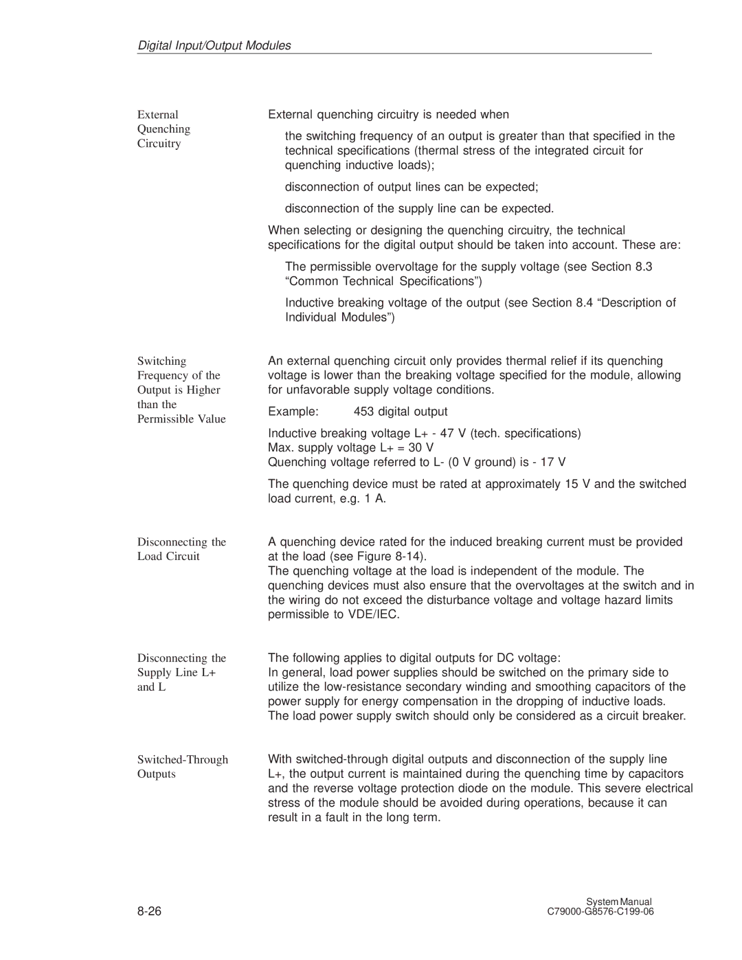 Siemens S5-135U/155U Disconnecting, Following applies to digital outputs for DC voltage, Supply Line L+, Switched-Through 