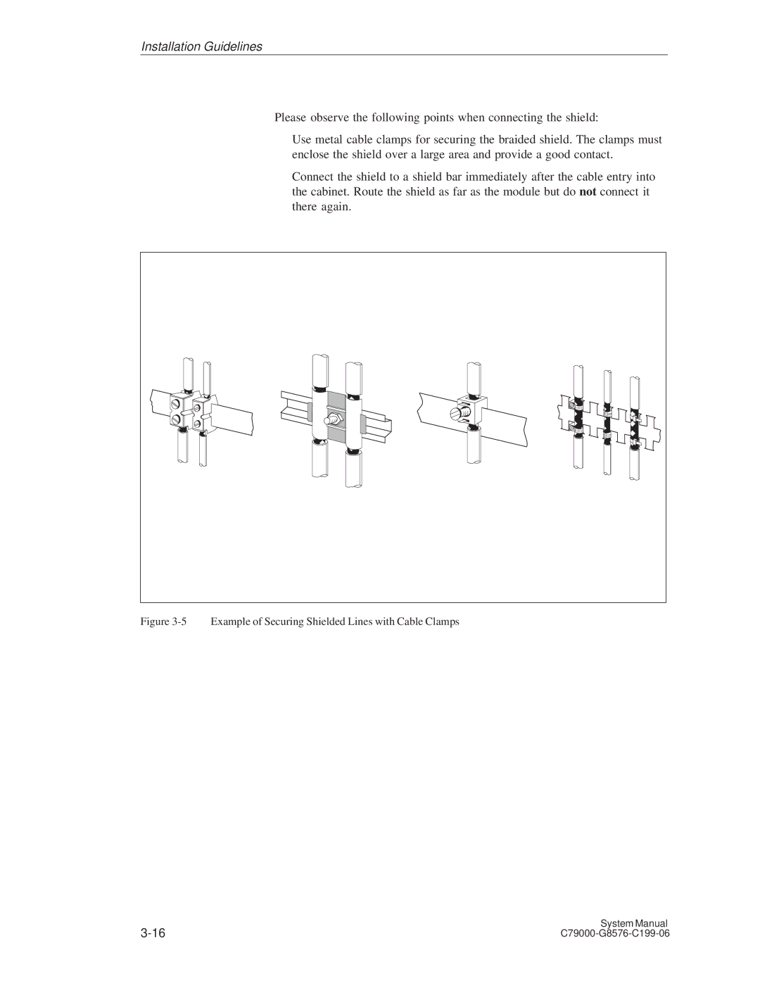 Siemens S5-135U/155U appendix Example of Securing Shielded Lines with Cable Clamps 