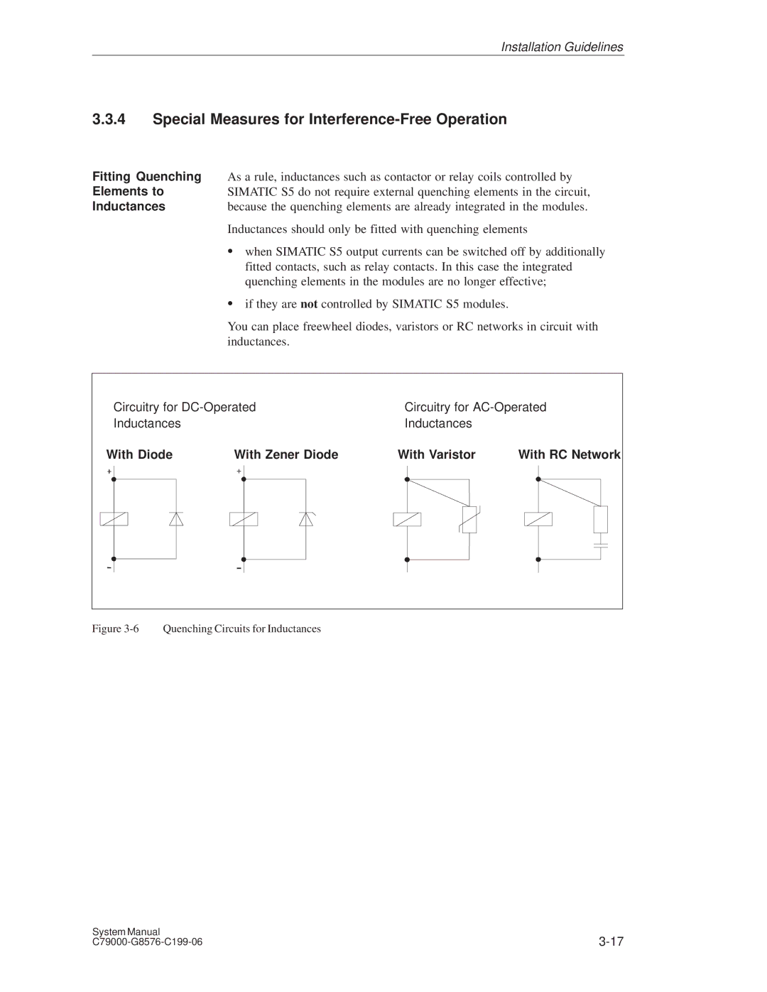 Siemens S5-135U/155U appendix Special Measures for Interference-Free Operation, Fitting Quenching, Elements to, Inductances 