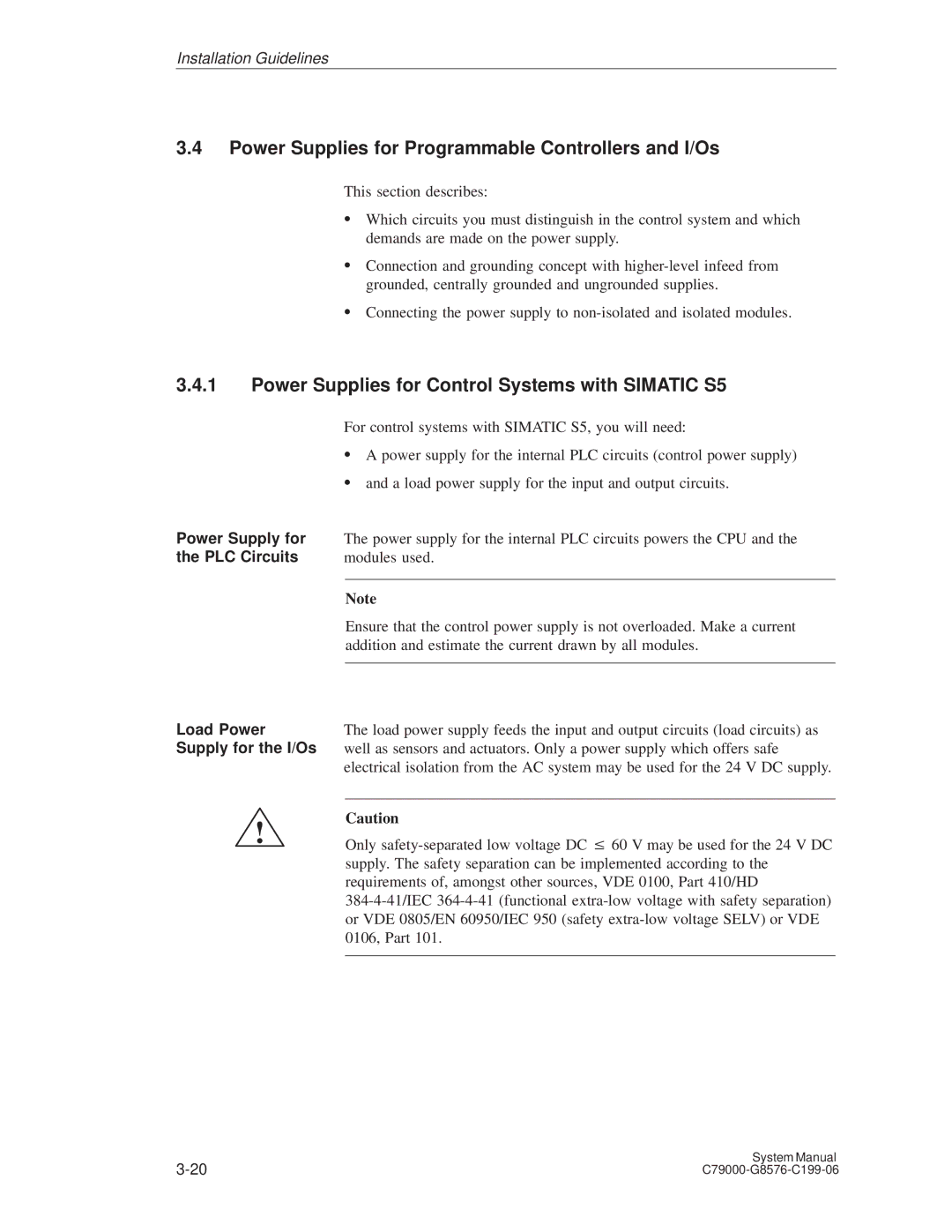 Siemens S5-135U/155U appendix Power Supplies for Programmable Controllers and I/Os 