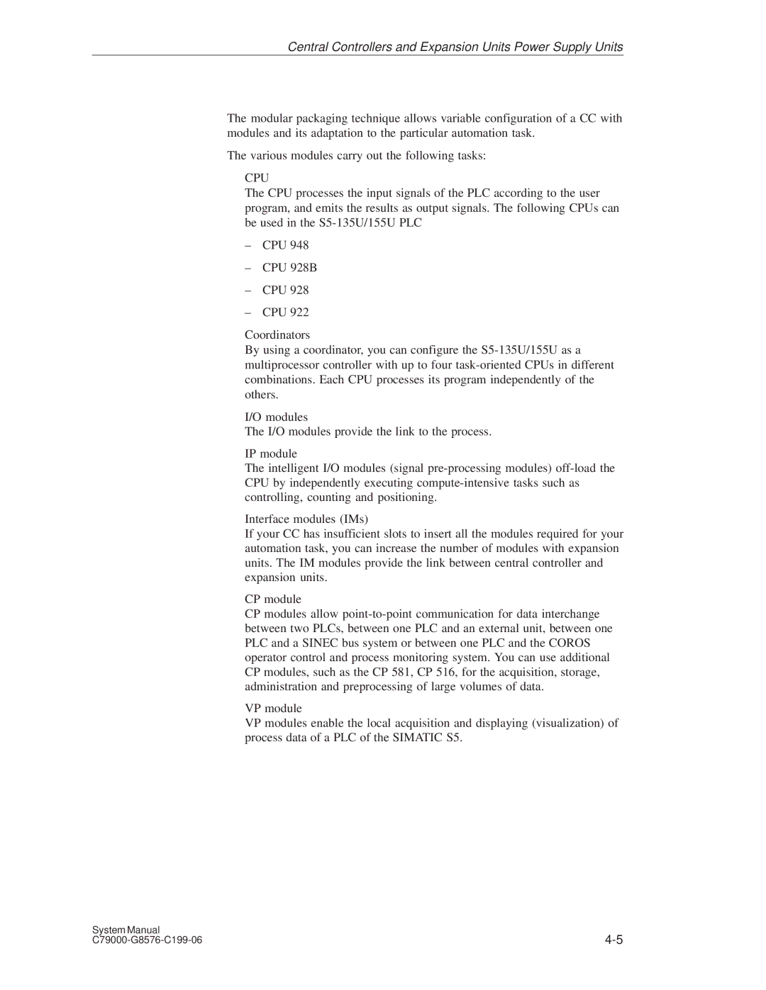 Siemens S5-135U/155U appendix Cpu 