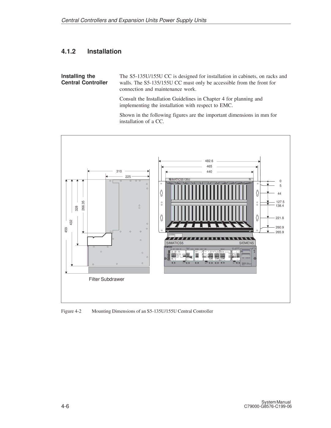 Siemens S5-135U/155U appendix Installation, Central Controller 