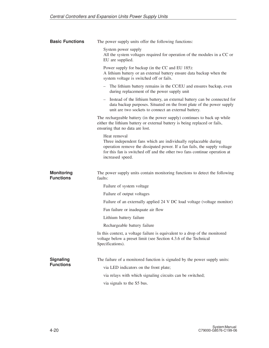 Siemens S5-135U/155U appendix Basic Functions, Monitoring, Signaling 