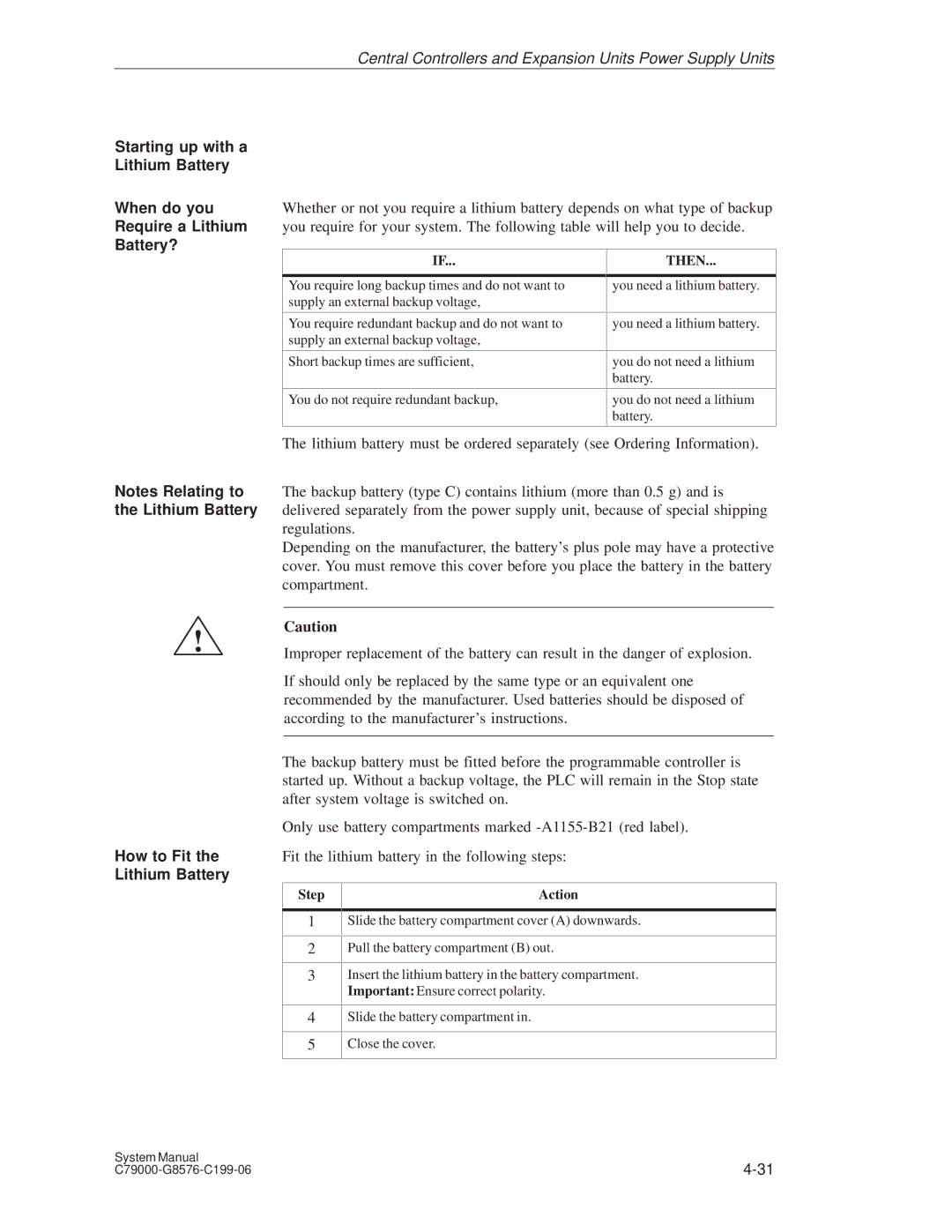 Siemens S5-135U/155U appendix How to Fit the Lithium Battery 