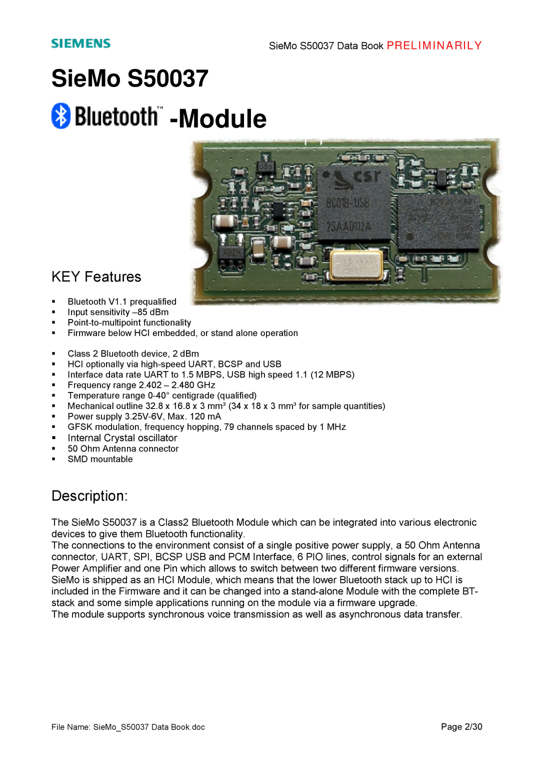 Siemens S50037 manual Module 