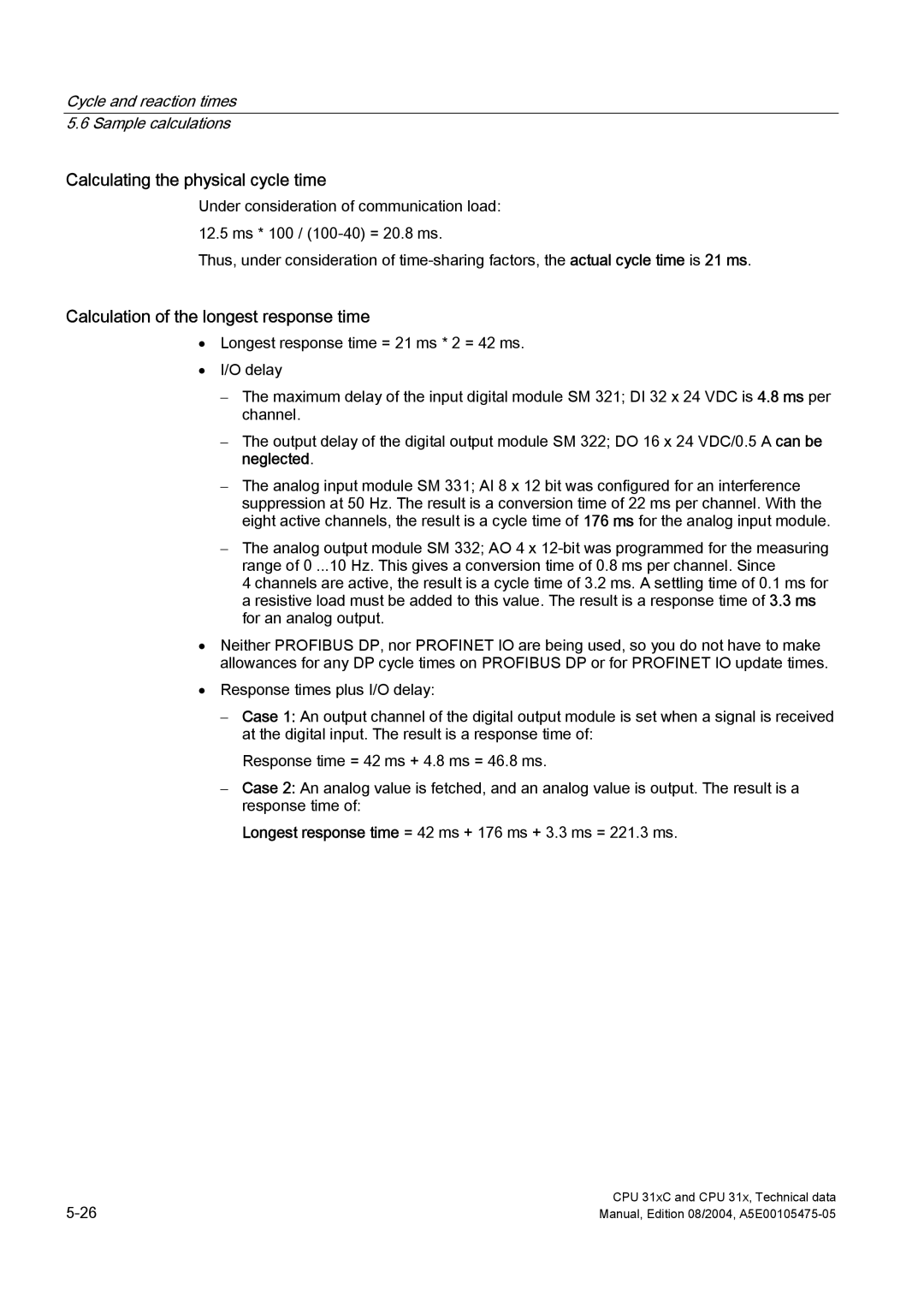 Siemens S7-300 appendix Calculation of the longest response time 