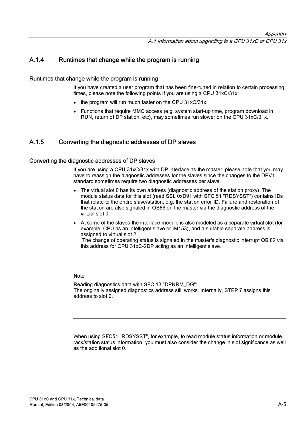 Siemens S7-300 appendix Runtimes that change while the program is running, Converting the diagnostic addresses of DP slaves 