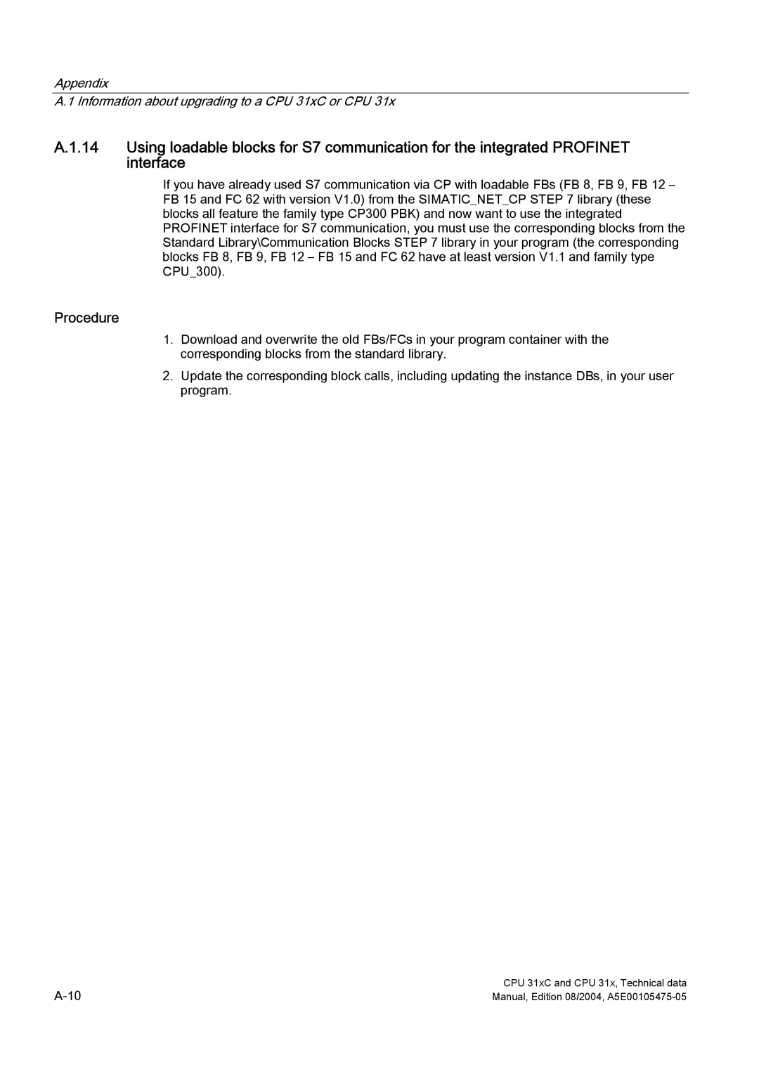 Siemens S7-300 appendix Procedure 