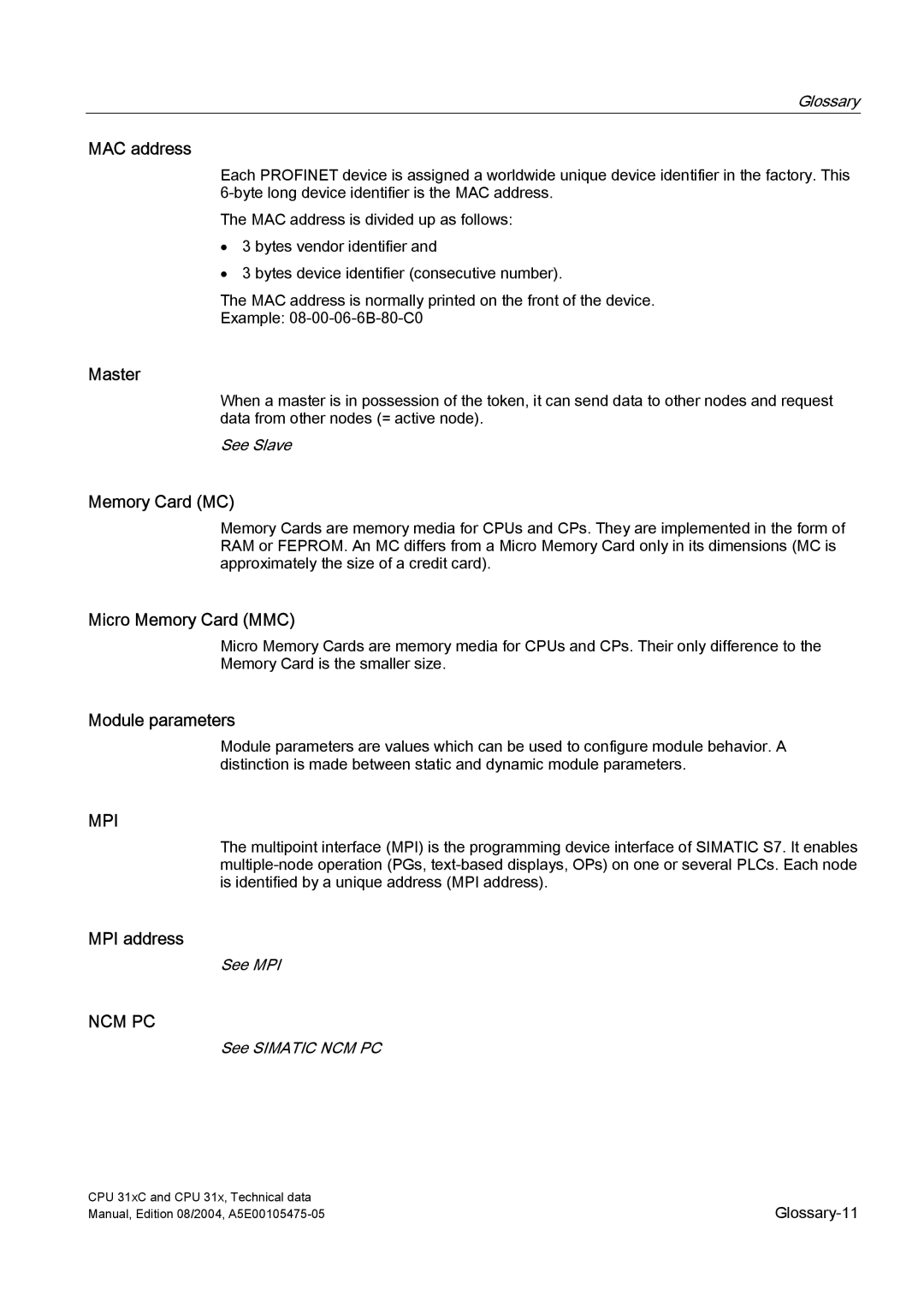 Siemens S7-300 appendix Mpi, Ncm Pc 