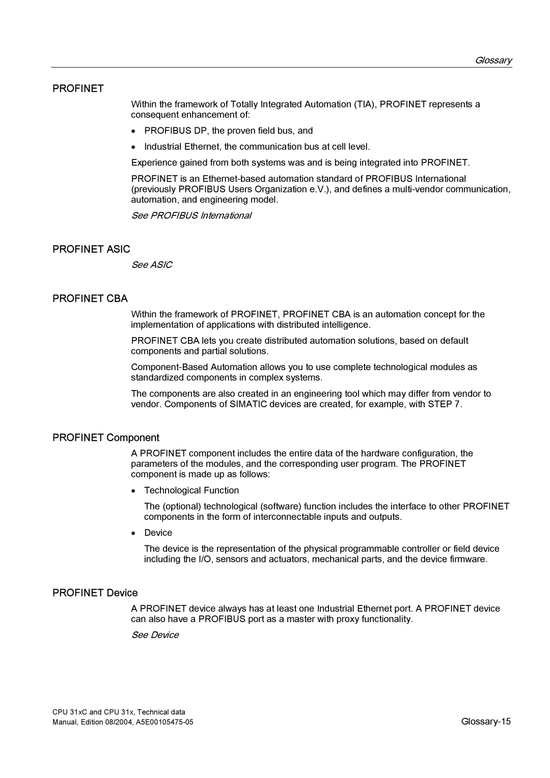 Siemens S7-300 appendix Profinet Asic, Profinet CBA, Profinet Component, Profinet Device 