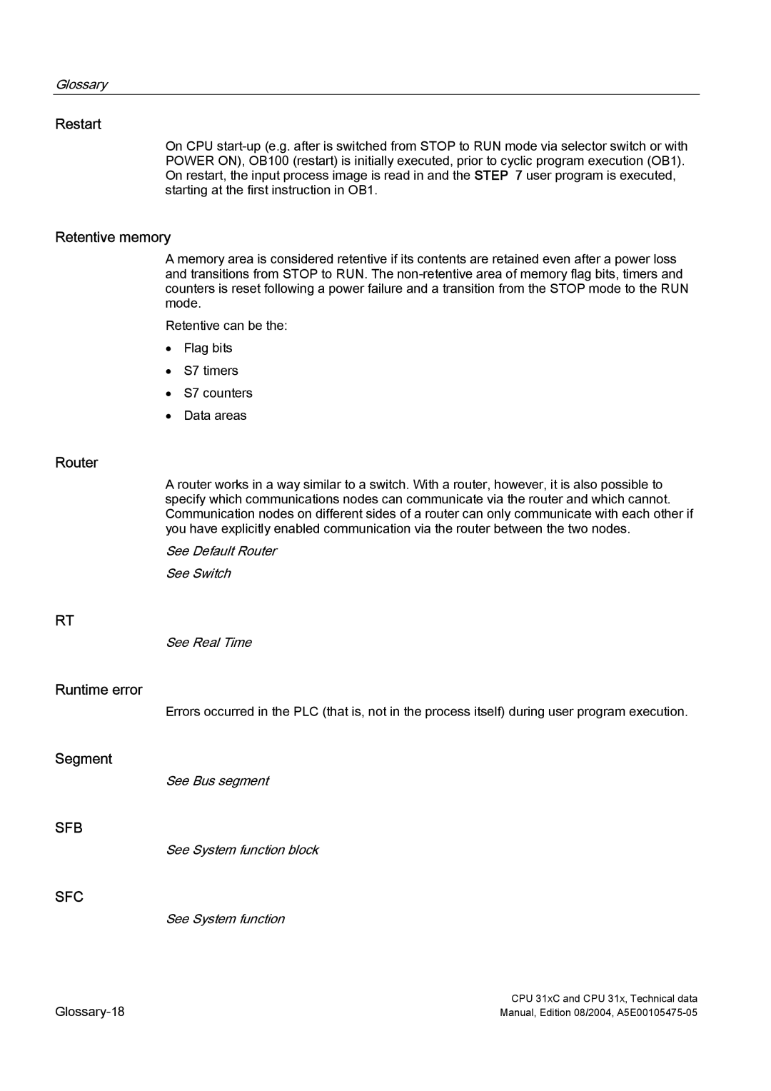 Siemens S7-300 appendix Sfb, Sfc 