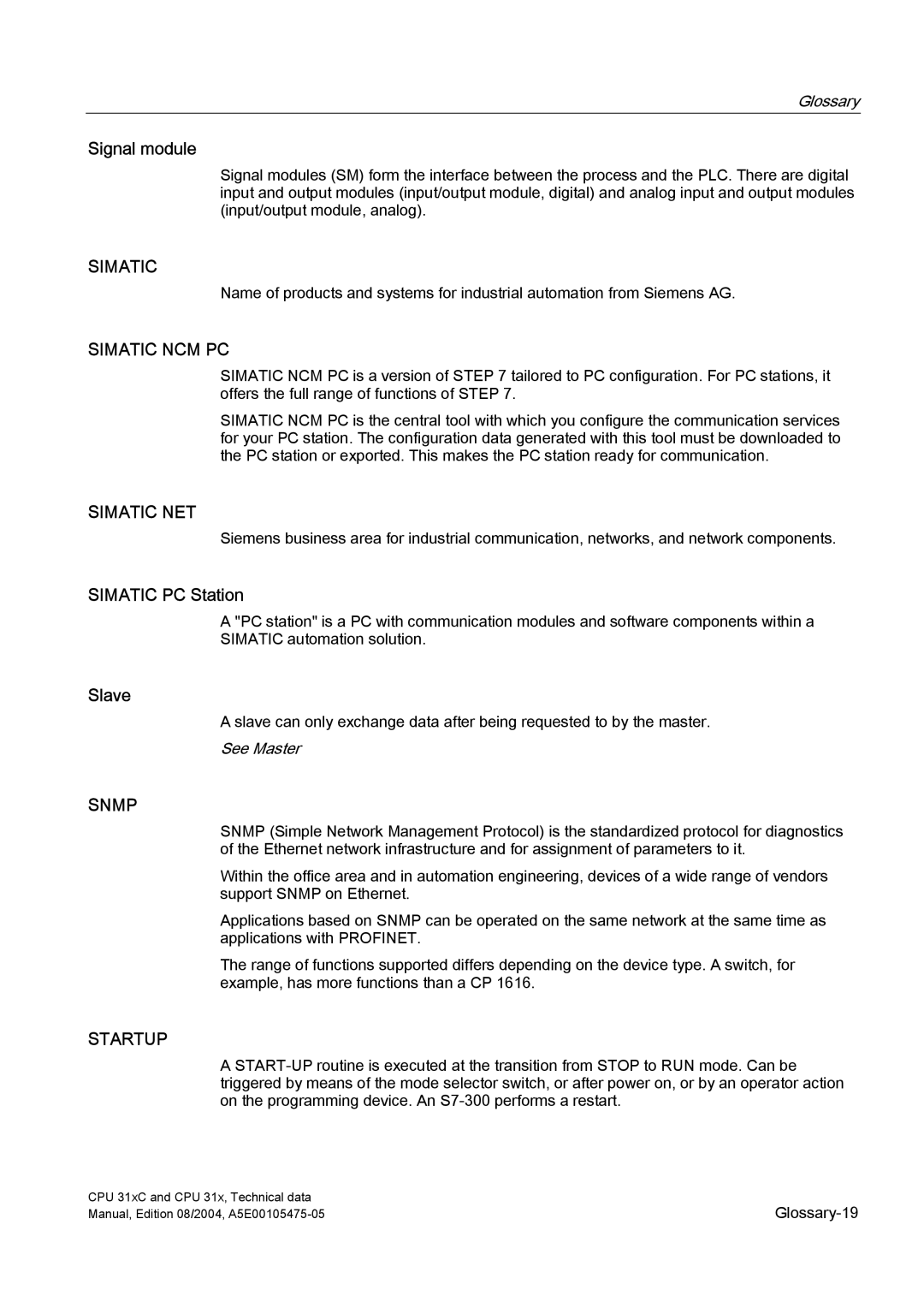 Siemens S7-300 appendix Simatic NCM PC, Simatic NET, Snmp, Startup 