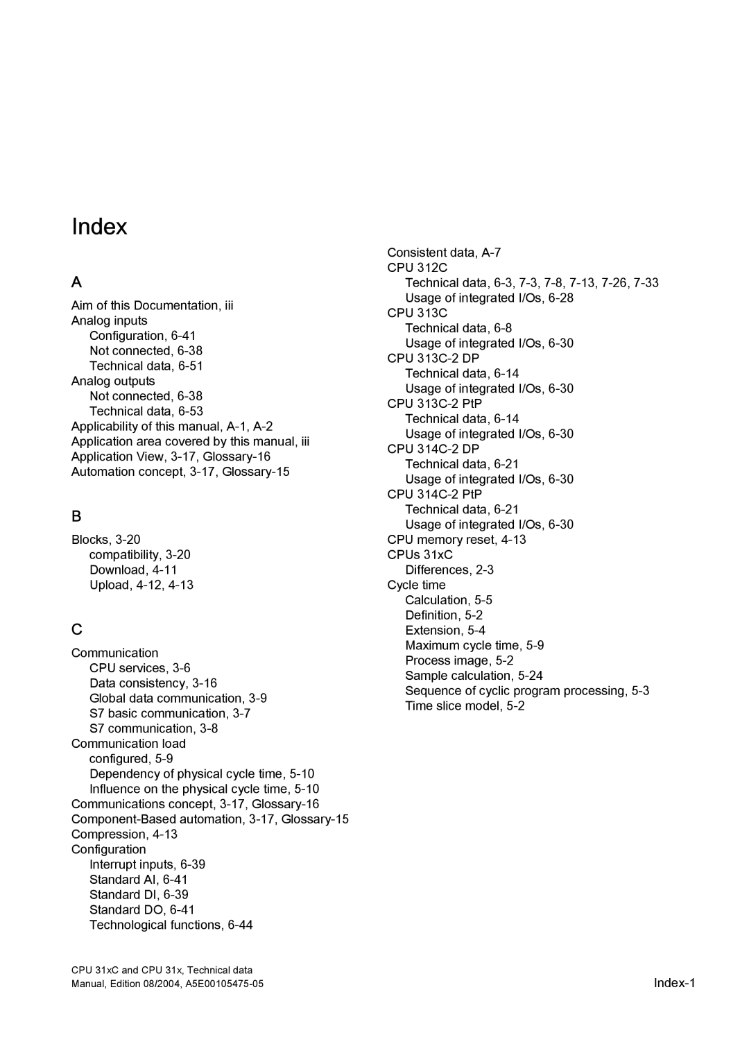 Siemens S7-300 appendix Index 