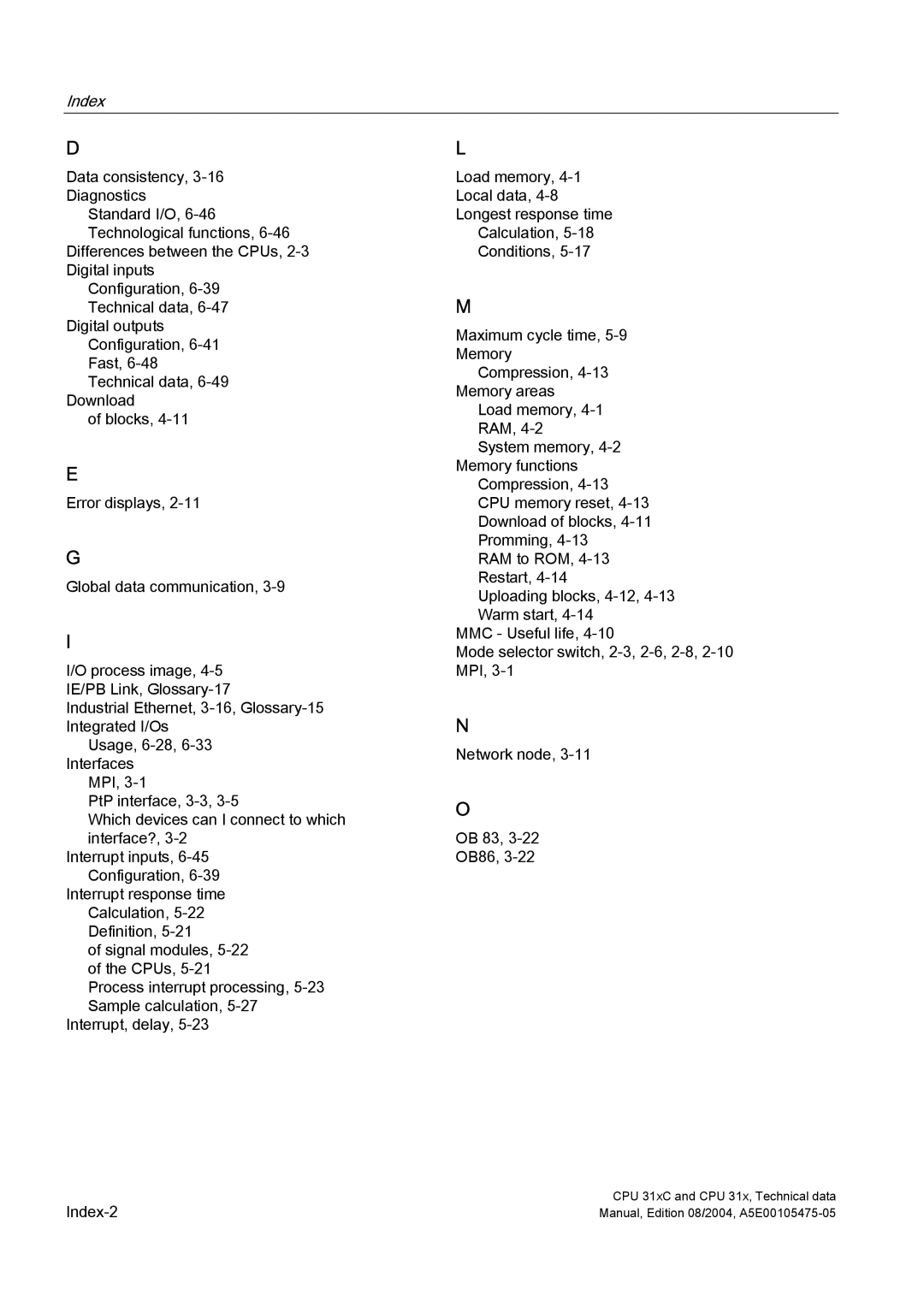 Siemens S7-300 appendix Index 