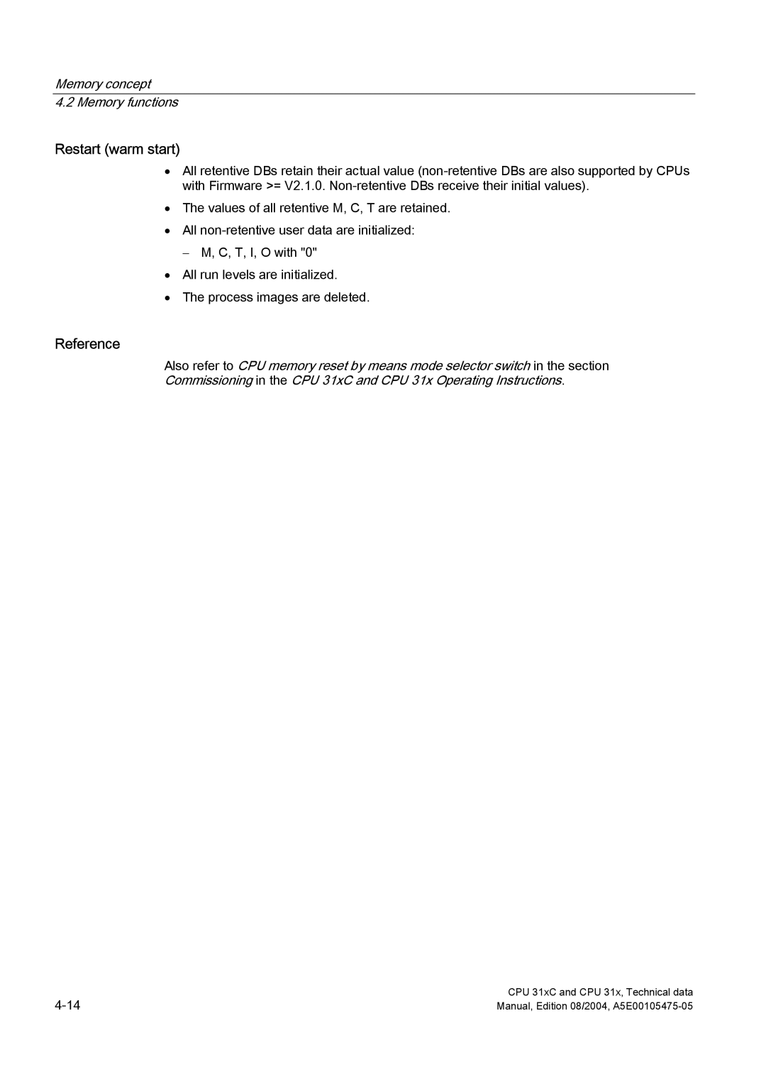 Siemens S7-300 appendix Restart warm start, Reference 